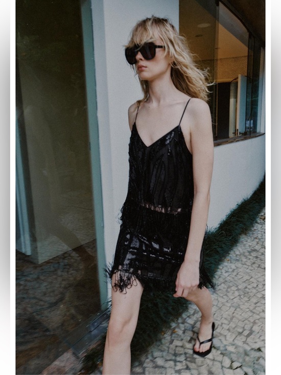 Zara Dresses & Skirts - Zara Black Sequin Fringe Mini Skirt